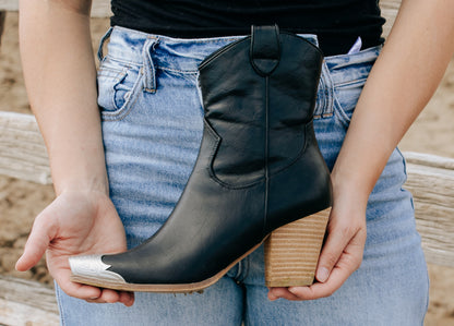 Western Metallic Toe Chunky Heel Booties